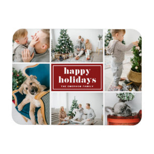 Red Retro Glad helg Photo Collage Magnet