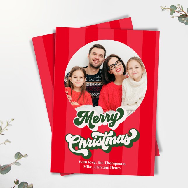 Red Retro God jul 2 Photo Julkort (Merry Christmas retro-style holiday cards. )