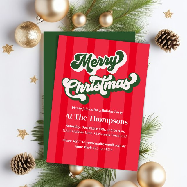 Red Retro God jul Party Inbjudningar (Retro-style typography Christmas party invitations. )