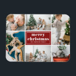 Red Retro God jul Photo Collage Magnet<br><div class="desc">God jul! Ta med dig en gnutta helgdag till ditt hem med Anpassadet Photo jul Magnet! Med den här magneten får du perfekt att visa omhuldade minnen. Du kan anpassa den med ditt favoritfoto, skapar det som ett unikt tillägg till din helgdag-dekoration. Den har retrotypografi och en fotokollage-mall. Anpassa genom...</div>