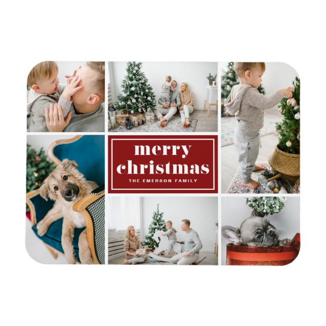 Red Retro God jul Photo Collage Magnet (Horisontell)