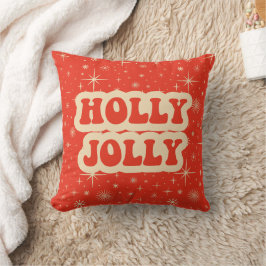 Red Retro Groovy Vintage jul Holly Jolly Kudde