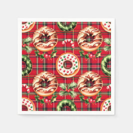 Red Retro jul Donuts Red Tartan Play Pappersservett