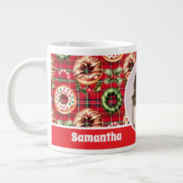 Red Retro jul Donuts Red Tartan Play Photo Jumbo Mugg