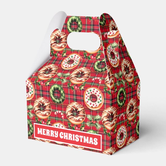 Red Retro jul Donuts Red Tartan Play Presentaskar (Framsidan Sidan)