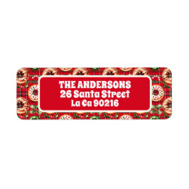 Red Retro jul Donuts Red Tartan Play Returadress Etikett