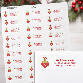 Red Retro jul Ornament Monogram Returadress Etikett