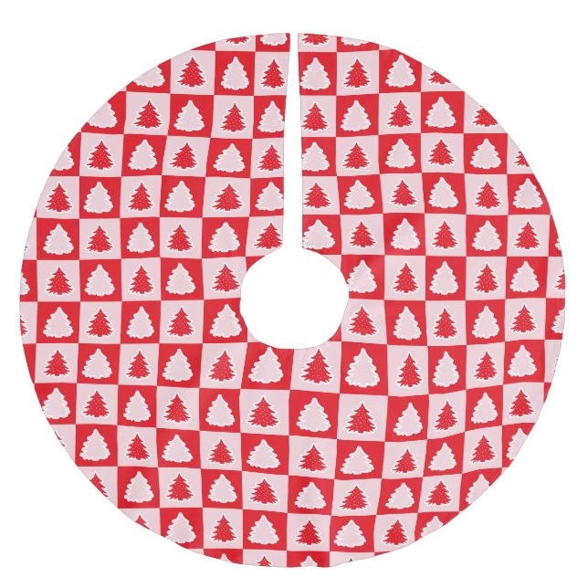 Red Retro Julgran Red Tartan Play Julgransmatta Borstad Polyester (Framsidan)