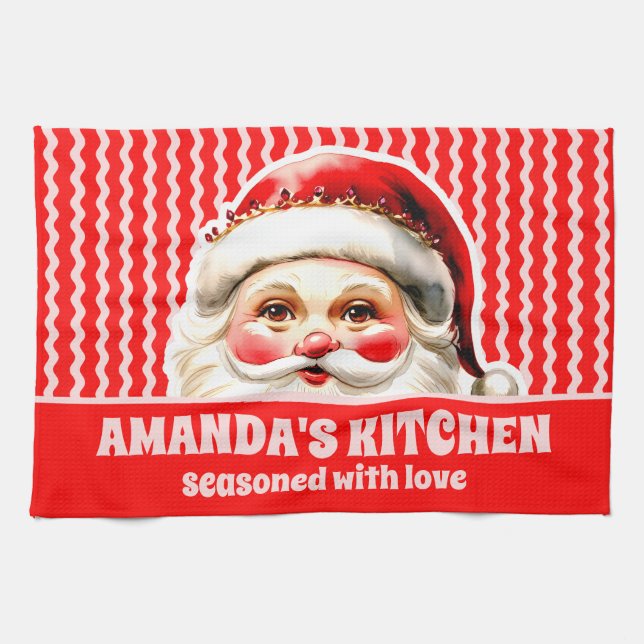 Red Retro Jultomten Red Ric Rac-jul Kökshandduk (Horisontell)