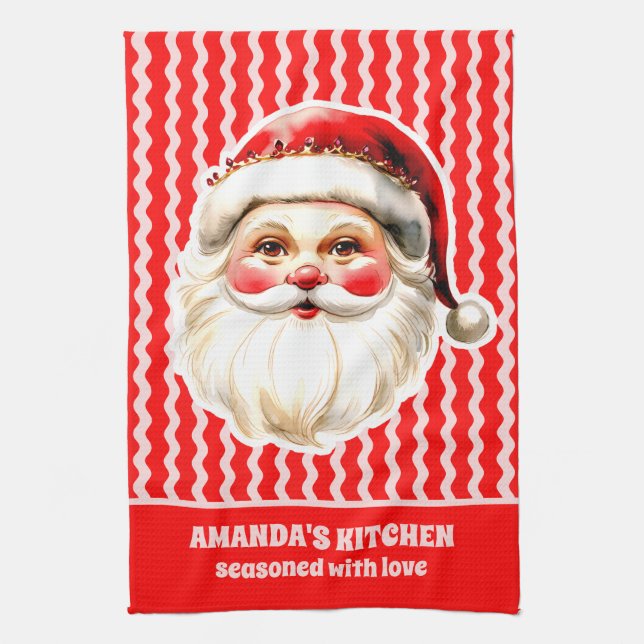 Red Retro Jultomten Red Ric Rac-jul Kökshandduk (Vertikal)