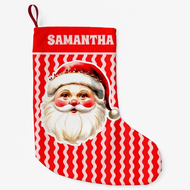 Red Retro Jultomten Red Ric Rac-jul Liten Julstrumpa (Framsidan)