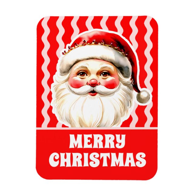 Red Retro Jultomten Red Ric Rac-jul Magnet (Vertikal)