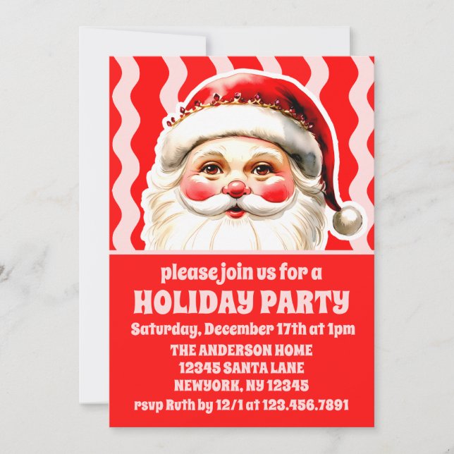 Red Retro Jultomten Red Ric Rac jul Party Inbjudningar (Framsida)