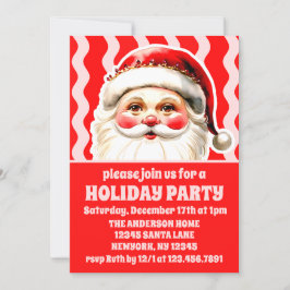 Red Retro Jultomten Red Ric Rac jul Party Inbjudningar