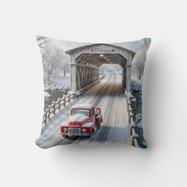Red Retro Lastbil och Covered Bridge Kudde