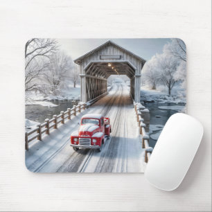 Red Retro Lastbil och Covered Bridge Musmatta