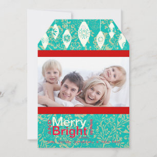 Red Retro Merry och Bright Family Photo Card Julkort