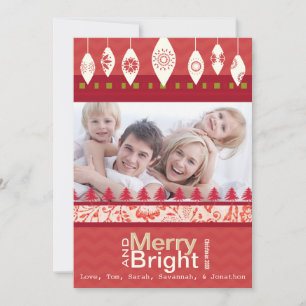 Red Retro Merry och Bright Family Photo Card Julkort