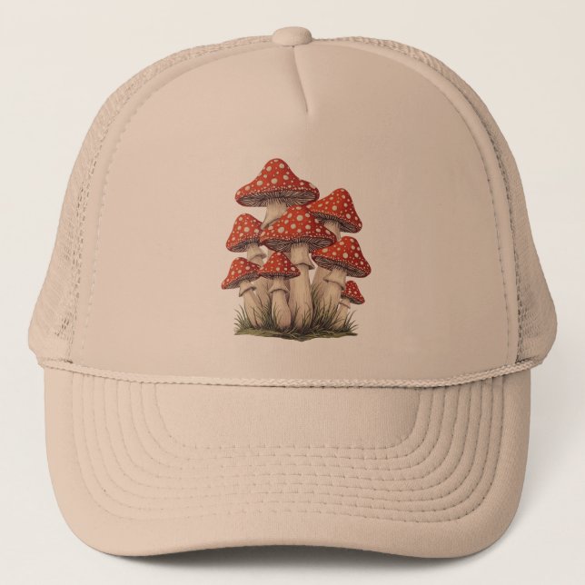 Red Retro Mushroom Cluster | Graphic Print Hiking Keps (Framsida)