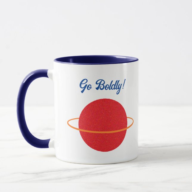 Red Retro Planet, Classic Sci-Fi Space-Tecknad Mugg (Vänster)
