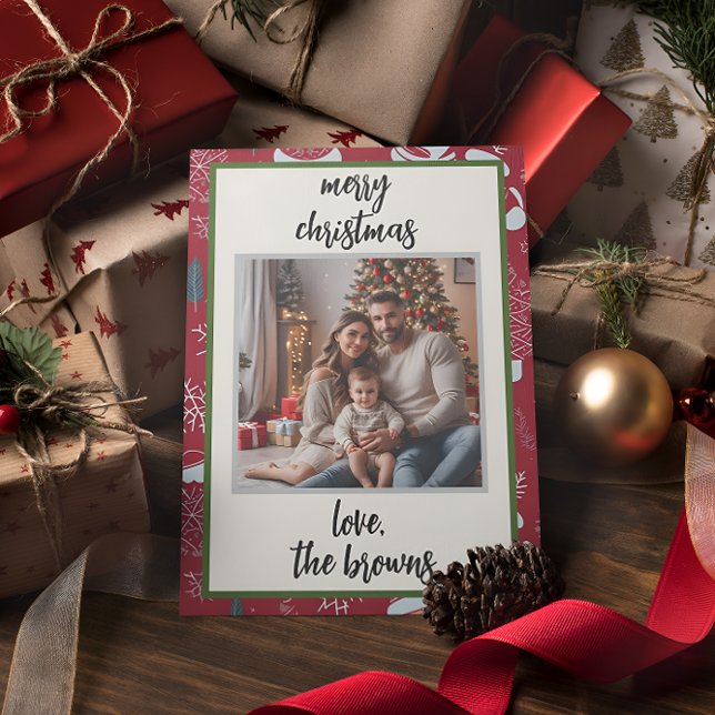 Red Retro Santa Anpassningsbar Photo jul Card Julkort (Skapare uppladdad)