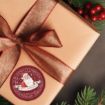 Red Retro Santa Gift-etikett North Pole Workshop Runt Klistermärke<br><div class="desc">Utformning av julklapp med en återdesign av en lycklig-tomt. Anpassa med namn med redigeraren innan du beställer eller låter dig lämna tomt.</div>