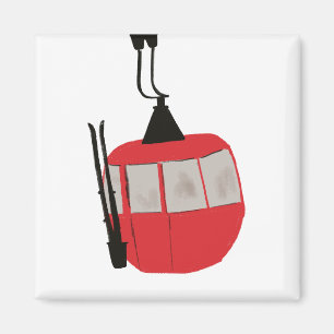 Red Retro Ski Hiss Skiing Illustration Magnet