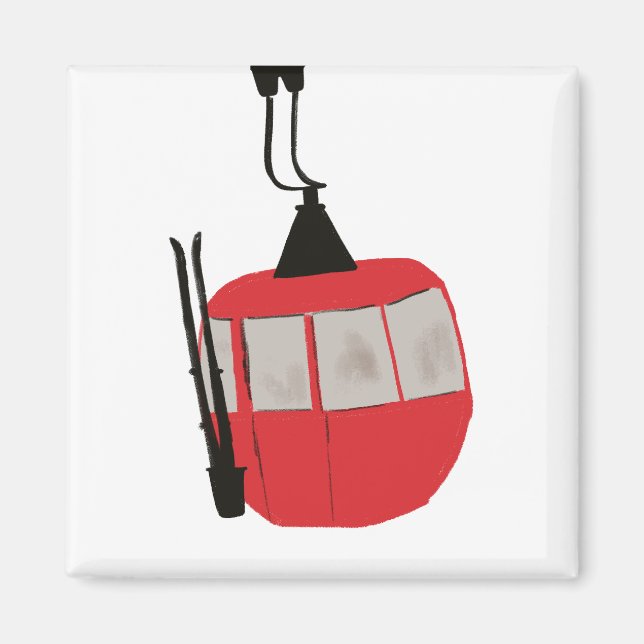 Red Retro Ski Hiss Skiing Illustration Magnet (Framsidan)
