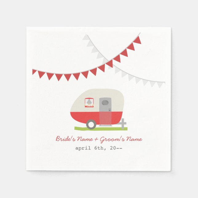 Red Retro Trailer Bröllop Napkins Pappersservett (Framsidan)
