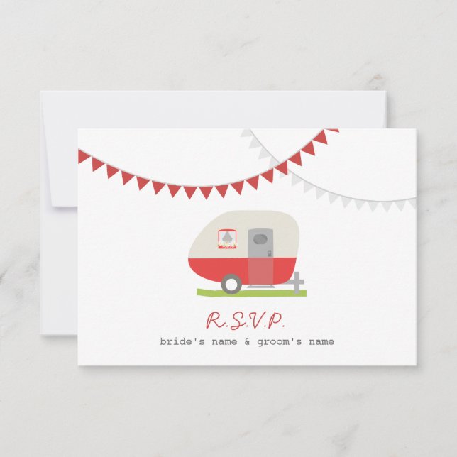 Red Retro Trailer & Bunting Bröllop OSA (Framsida)