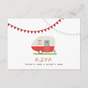 Red Retro Trailer & Bunting Bröllop OSA Kort
