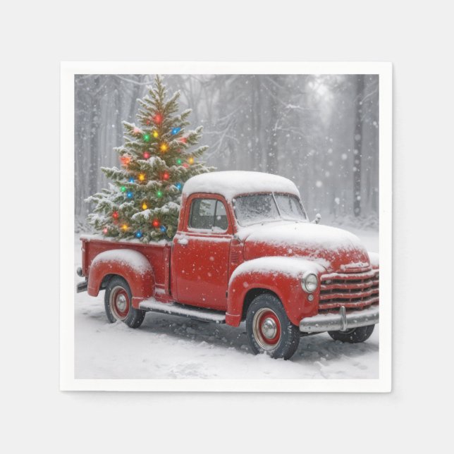 Red Retro Truck With Christmas Tree Pappersservett (Framsidan)