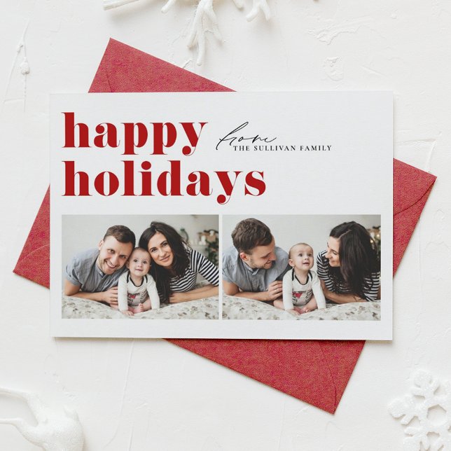 Red Retro Typography Glad helg Two Photo Julkort (Skapare uppladdad)