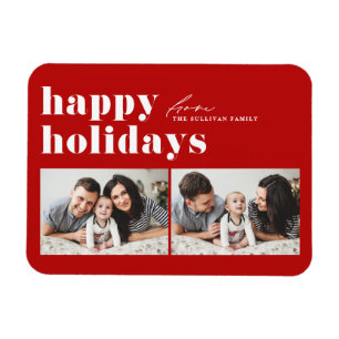 Red Retro Typography Glad helg Two Photo Magnet