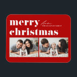 Red Retro Typography God jul Two Photo Magnet<br><div class="desc">God jul! Ta med dig en gnutta helgdag till ditt hem med Anpassadet Photo jul Magnet! Med den här magneten får du perfekt att visa omhuldade minnen. Du kan anpassa den med ditt favoritfoto, skapar det som ett unikt tillägg till din helgdag-dekoration. Den har återformig fet typografi. Anpassa genom att...</div>