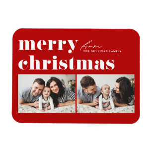 Red Retro Typography God jul Two Photo Magnet