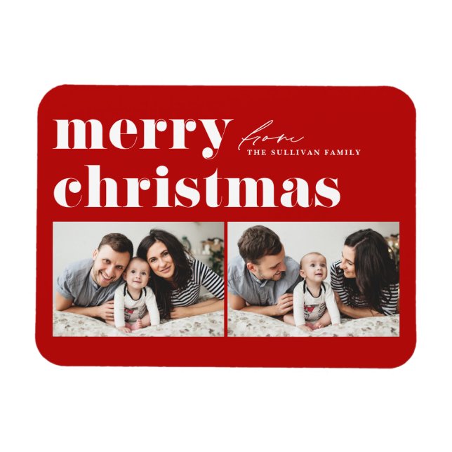 Red Retro Typography God jul Two Photo Magnet (Horisontell)