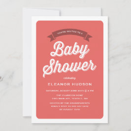 Red Retro Typography Script Classic Baby Shower Inbjudningar