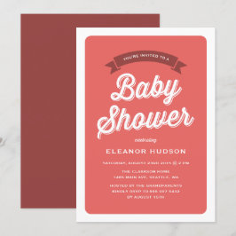 Red Retro Typography Script Classic Baby Shower Inbjudningar