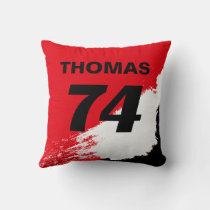 Red Reversible Tävla Inspired Namn Number Kudde