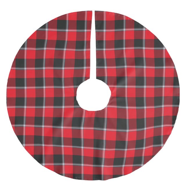 Red Ribbon and Heavy Metal Plaid Julgransmatta Borstad Polyester (Framsidan)