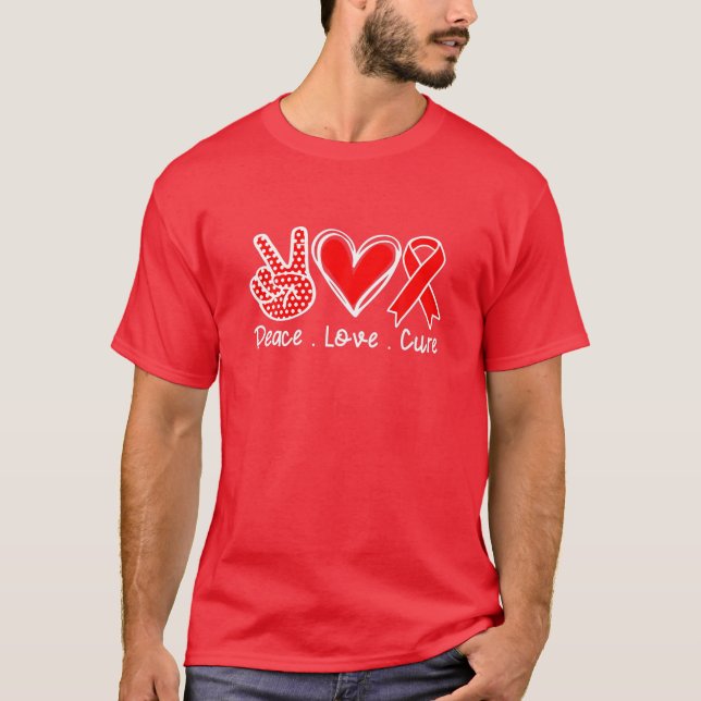 Red Ribbon Awareness Costume Drug Free Peace Kärle T Shirt (Framsida)