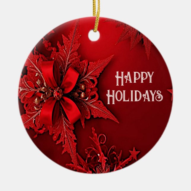 Red Ribbon Blommigt Helgdag jul Ornament (Framsidan)