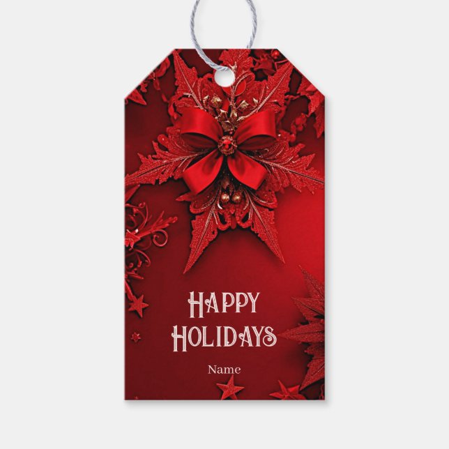 Red Ribbon Blommigt Helgdag jul Presentetikett (Framsidan)
