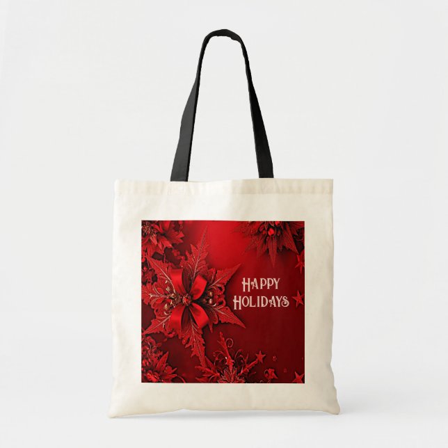 Red Ribbon Blommigt Helgdag jul Tote Bag Tygkasse (Framsidan)