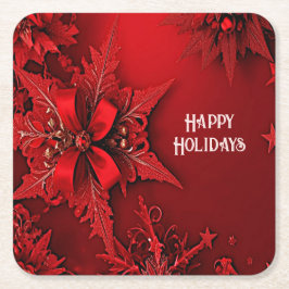 Red Ribbon Blommigt Helgdag - Papper julUnderlägg Underlägg Papper Kvadrat
