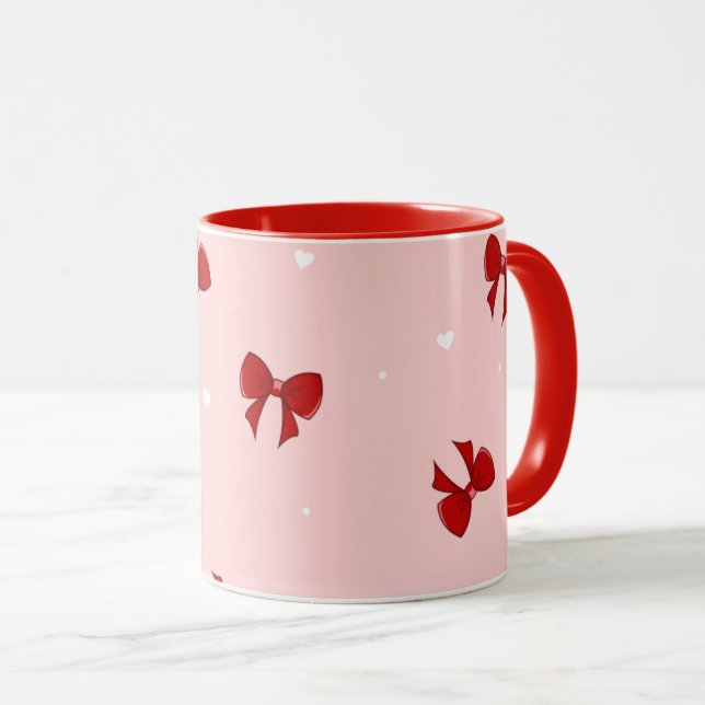 Red Ribbon Bow Pattern | Sweet Pastel Pink Cute Mugg (Framsida höger)