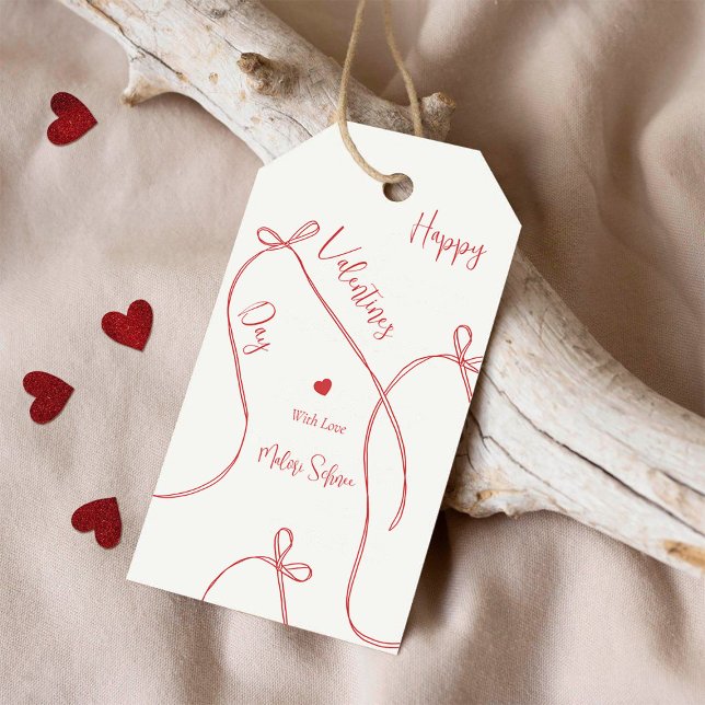Red Ribbon Bows – Modern Happy Valentine’s Day  Presentetikett (Skapare uppladdad)