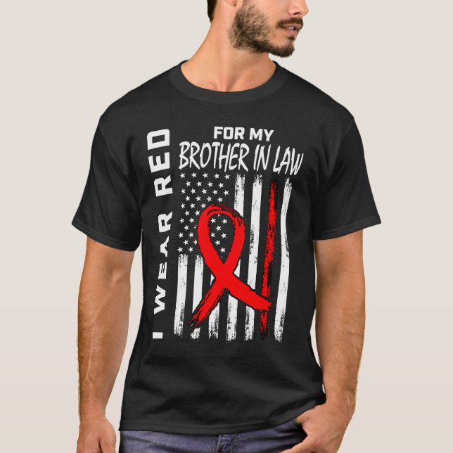 Red Ribbon Brother in Law Heart Disease Awareness T Shirt (Framsida)