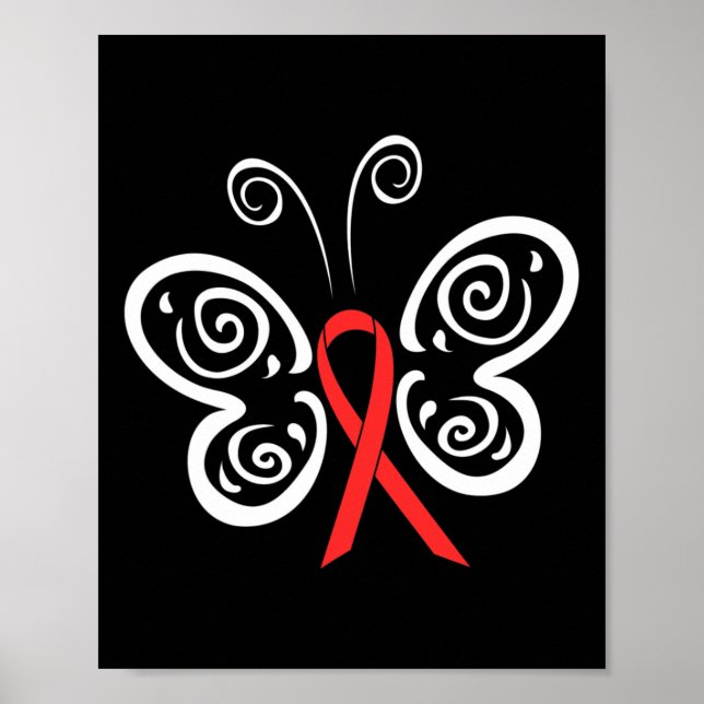 Red Ribbon Butterfly Blood Cancer HIV AIDS Awarene Poster (Framsidan)